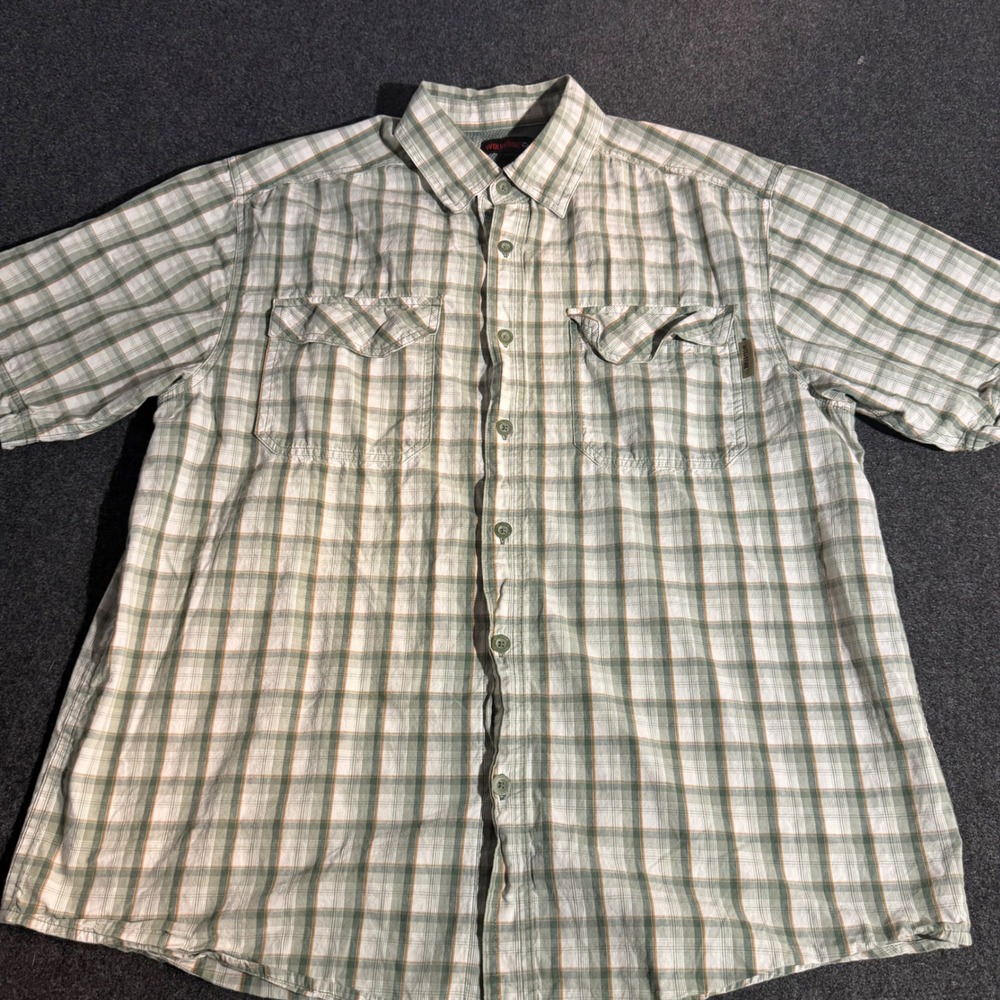 Wolverine Mens Large Green Plaid Short Sleeve Button Down Work Shirt Ventilated